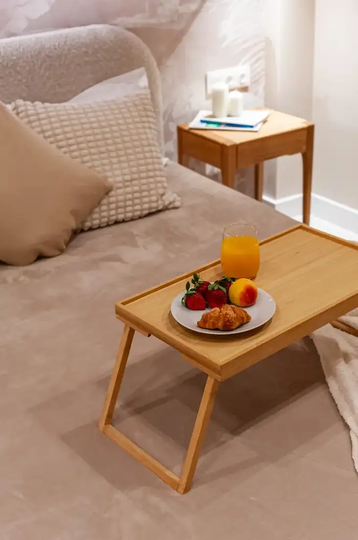 Breakfast tray on the bed